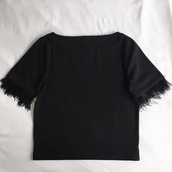 J.Crew Mariner jersey cropped boatneck T-shirt with feathers - Picture 3 of 9